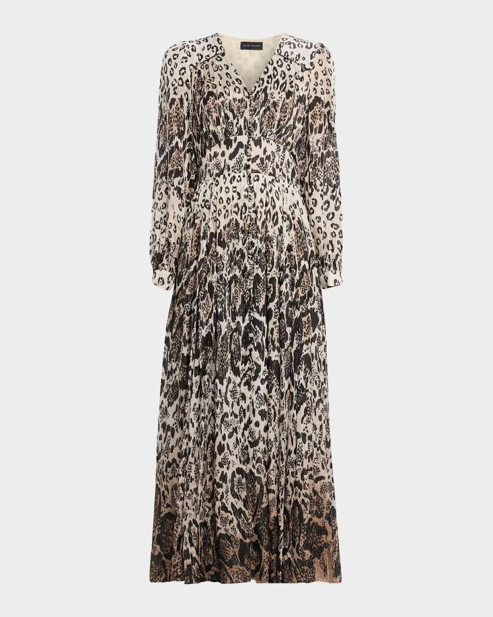 The Alba Metallic Animal-Print Silk Midi Dress